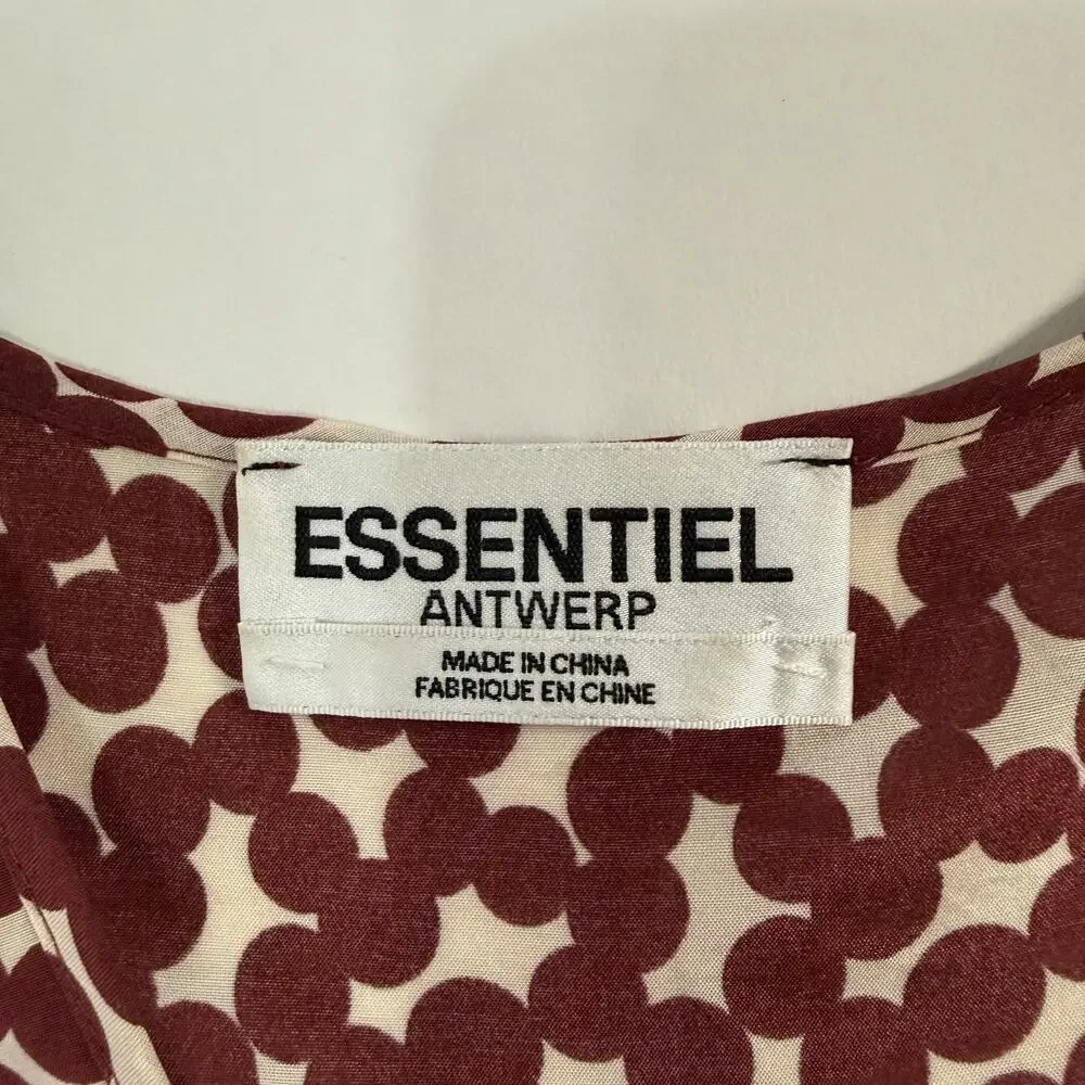 Essentiel Antwerp Carousel Dress Tiered Boho Style Midi Polka Dot Brown US8